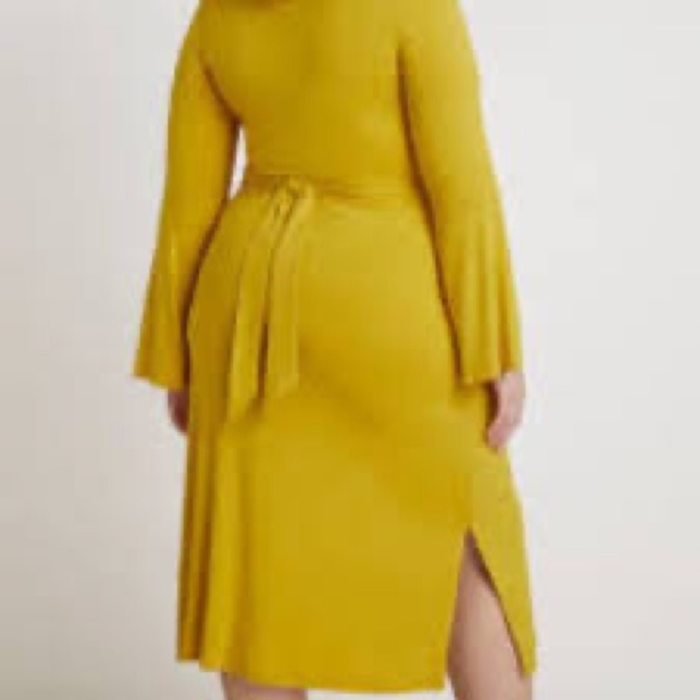 Eloquii Yellow Long Sleeve Wrap Dress - Picture 6 of 8